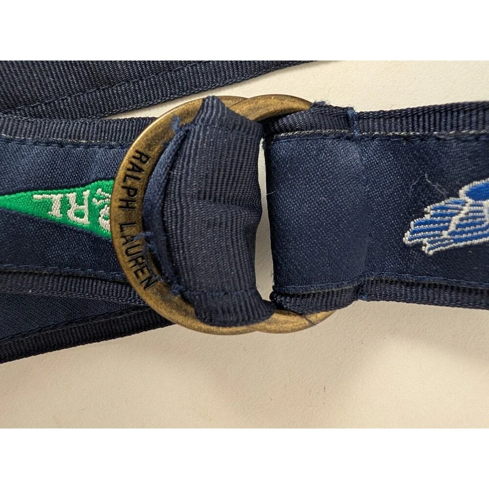 Baby Boy RALPH LAUREN Navy Blue Pennant Pirate Flag D Ring Canvas Belt 12 Month